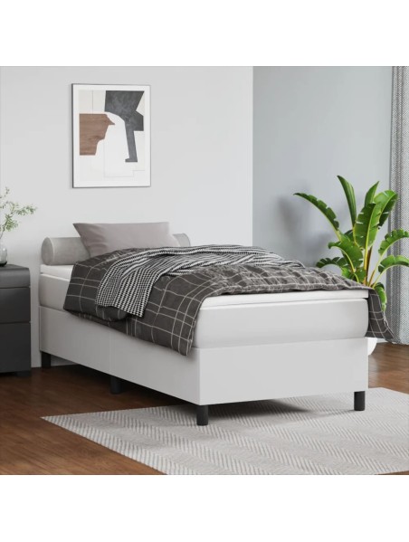 Boxspringbett mit Matratze Weiß 90x200 cm Kunstleder