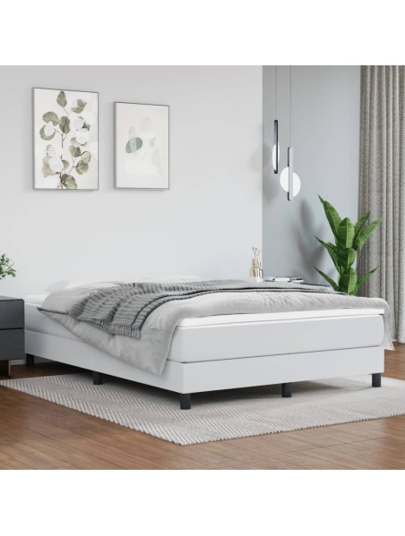 Boxspringbett mit Matratze Weiß 140x200 cm Kunstleder