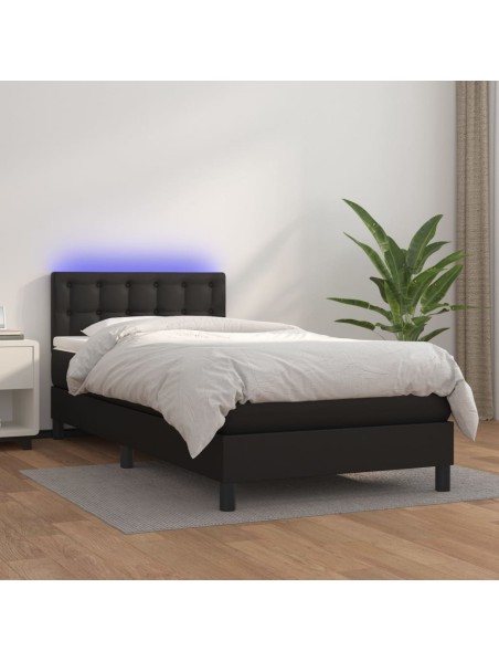 Boxspringbett mit Matratze & LED Schwarz 90x200 cm Kunstleder