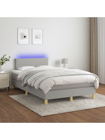 Boxspringbett mit Matratze & LED Hellgrau 120x200 cm Stoff