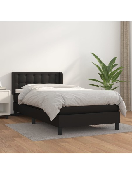 Boxspringbett mit Matratze Schwarz 90x200 cm Kunstleder