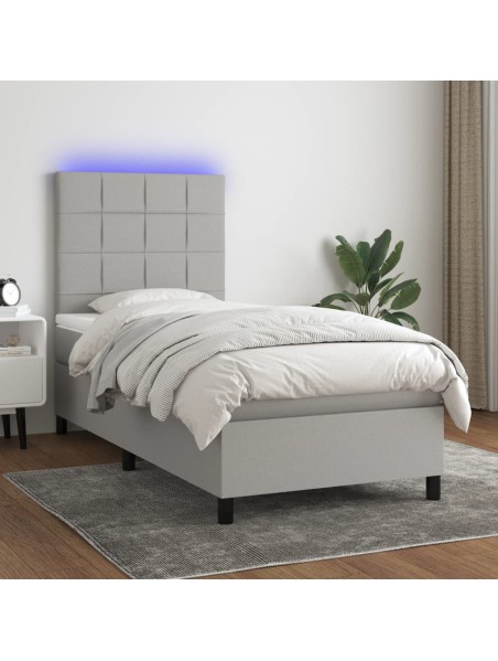 Boxspringbett mit Matratze & LED Hellgrau 90x190 cm Stoff