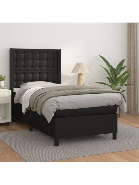 Boxspringbett mit Matratze Schwarz 90x200 cm Kunstleder