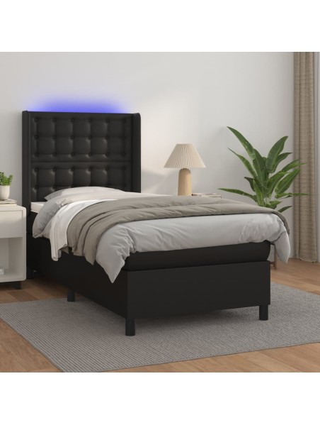 Boxspringbett mit Matratze & LED Schwarz 90x200 cm Kunstleder