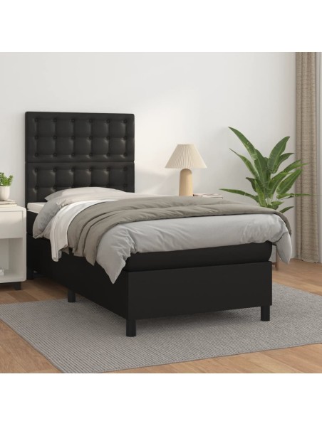 Boxspringbett mit Matratze Schwarz 90x200 cm Kunstleder