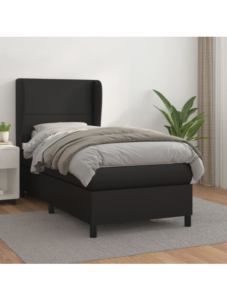 Boxspringbett mit Matratze Schwarz 90x200 cm Kunstleder