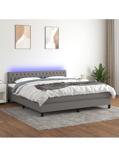 Boxspringbett mit Matratze & LED Dunkelgrau 160x200 cm Stoff