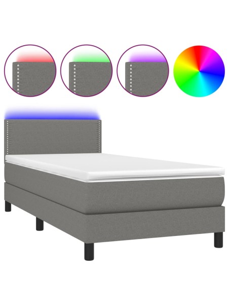 Boxspringbett mit Matratze & LED Dunkelgrau 90x190 cm Stoff