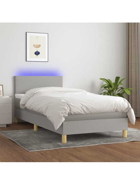 Boxspringbett mit Matratze & LED Hellgrau 90x190 cm Stoff