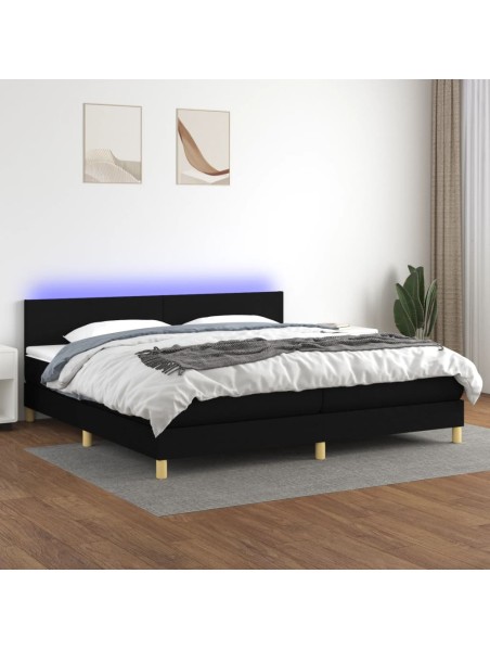 Boxspringbett mit Matratze & LED Schwarz 200x200 cm Stoff