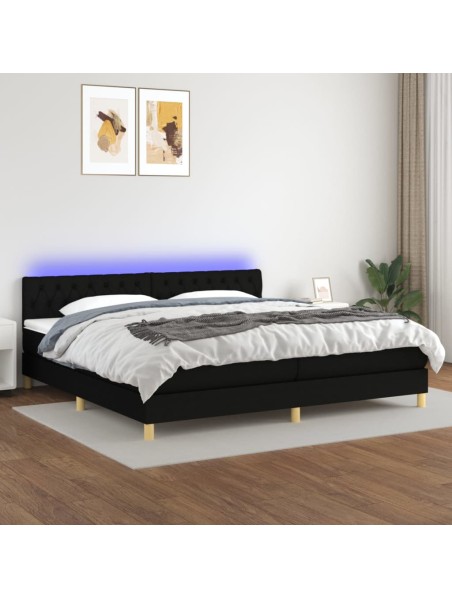 Boxspringbett mit Matratze & LED Schwarz 200x200 cm Stoff