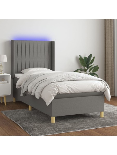 Boxspringbett mit Matratze & LED Dunkelgrau 90x190 cm Stoff