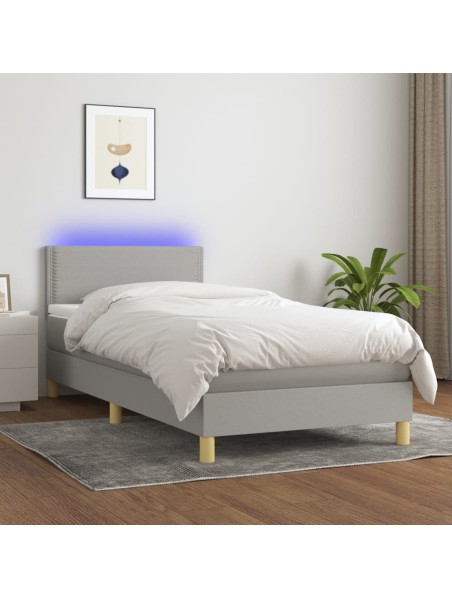 Boxspringbett mit Matratze & LED Hellgrau 90x190 cm Stoff