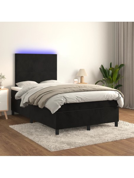 Boxspringbett mit Matratze & LED Schwarz 120x200 cm Samt