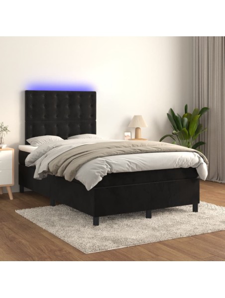 Boxspringbett mit Matratze & LED Schwarz 120x200 cm Samt