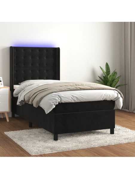 Boxspringbett mit Matratze & LED Schwarz 100x200 cm Samt