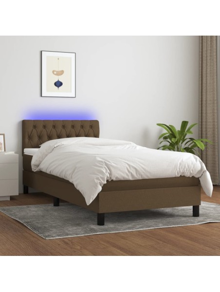 Boxspringbett mit Matratze & LED Dunkelbraun 90x200 cm Stoff