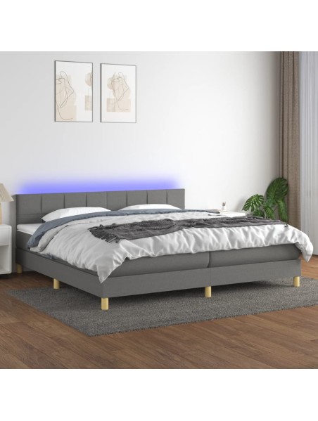 Boxspringbett mit Matratze & LED Dunkelgrau 200x200 cm Stoff