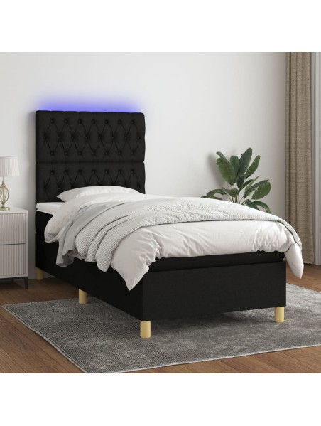 Boxspringbett mit Matratze & LED Schwarz 90x200 cm Stoff