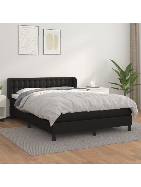 Boxspringbett mit Matratze Schwarz 140x190 cm Kunstleder