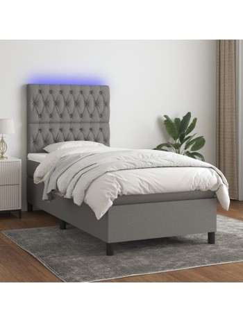 Boxspringbett mit Matratze & LED Dunkelgrau 90x190 cm Stoff