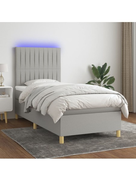 Boxspringbett mit Matratze & LED Hellgrau 90x190 cm Stoff