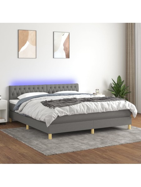 Boxspringbett mit Matratze & LED Dunkelgrau 180x200 cm Stoff