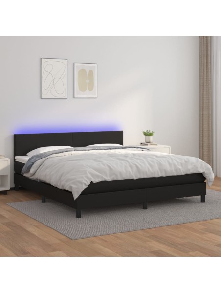 Boxspringbett mit Matratze & LED Schwarz 160x200 cm Kunstleder