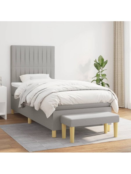 Boxspringbett mit Matratze Hellgrau 90x190 cm Stoff