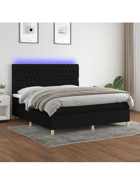 Boxspringbett mit Matratze & LED Schwarz 160x200 cm Stoff