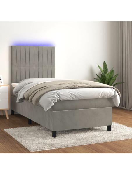 Boxspringbett mit Matratze & LED Hellgrau 100x200 cm Samt