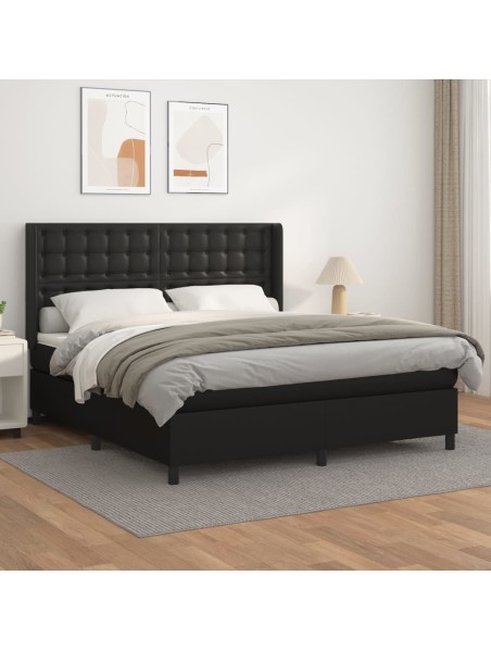 Boxspringbett mit Matratze Schwarz 180x200 cm Kunstleder