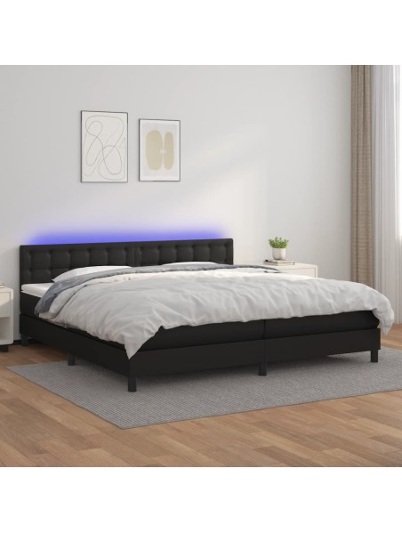 Boxspringbett mit Matratze & LED Schwarz 200x200 cm Kunstleder