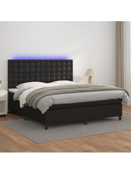 Boxspringbett mit Matratze & LED Schwarz 180x200 cm Kunstleder