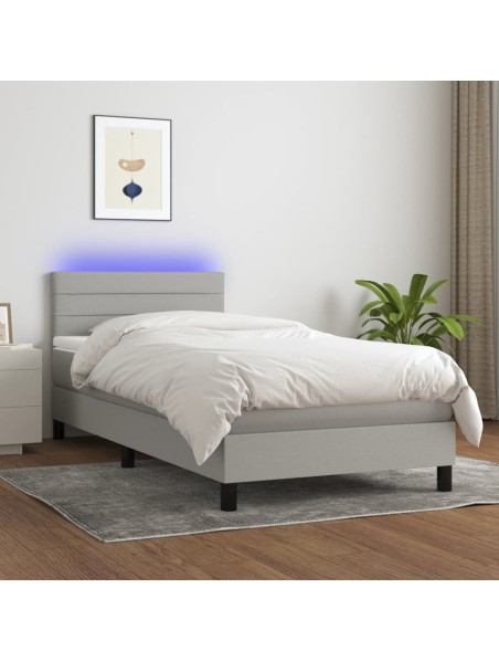 Boxspringbett mit Matratze & LED Hellgrau 90x190 cm Stoff