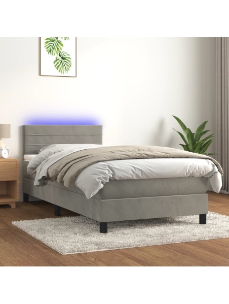 Boxspringbett mit Matratze & LED Hellgrau 90x190 cm Samt