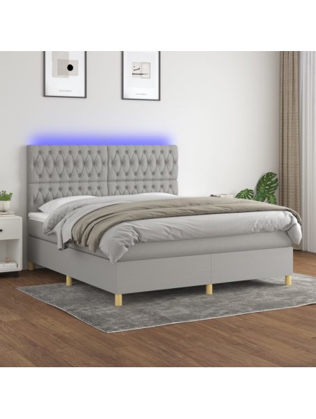 Boxspringbett mit Matratze & LED Hellgrau 160x200 cm Stoff