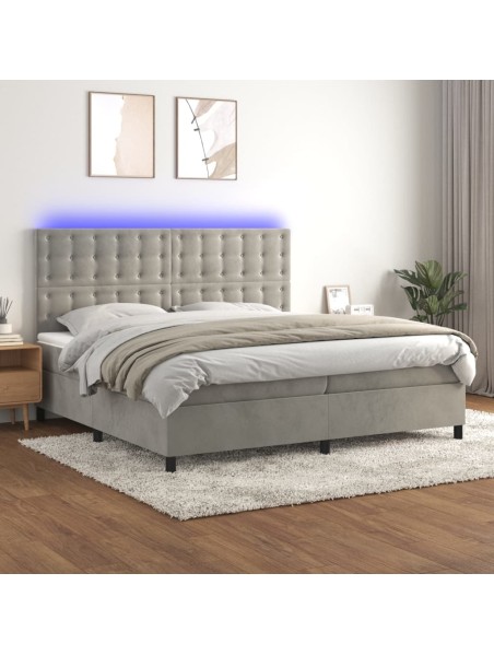 Boxspringbett mit Matratze & LED Hellgrau 200x200 cm Samt