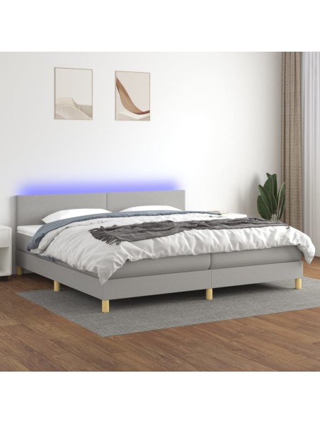 Boxspringbett mit Matratze & LED Hellgrau 200x200 cm Stoff