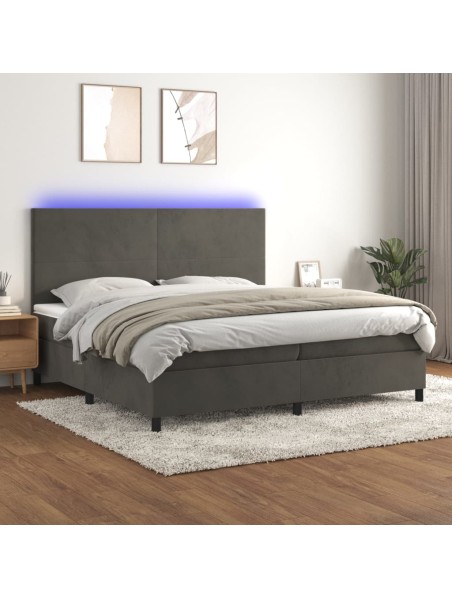 Boxspringbett mit Matratze & LED Dunkelgrau 200x200 cm Samt