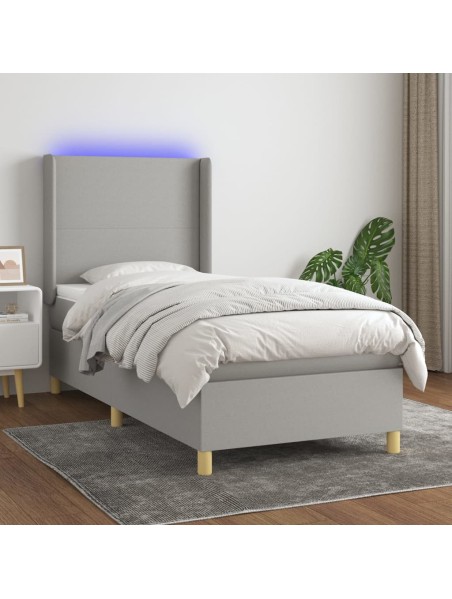 Boxspringbett mit Matratze & LED Hellgrau 80x200 cm Stoff