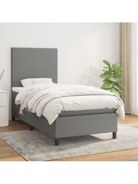 Boxspringbett mit Matratze Dunkelgrau 90x190 cm Stoff