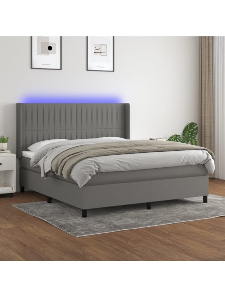 Boxspringbett mit Matratze & LED Dunkelgrau 180x200 cm Stoff