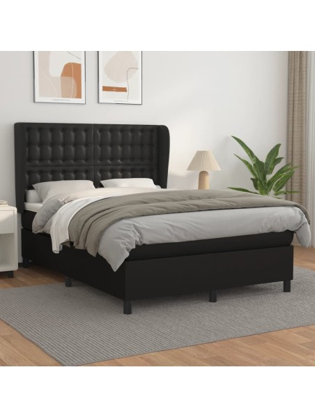 Boxspringbett mit Matratze Schwarz 140x190 cm Kunstleder