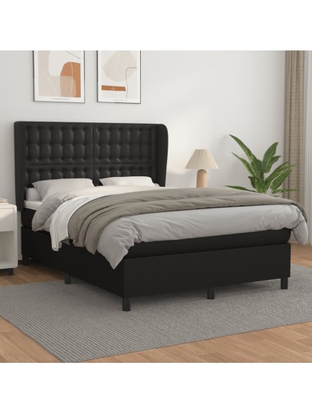 Boxspringbett mit Matratze Schwarz 140x200 cm Kunstleder