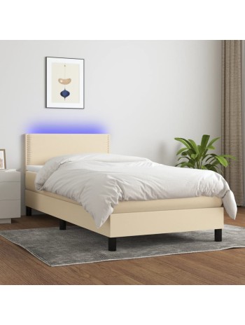 Boxspringbett mit Matratze & LED Creme 90x200 cm Stoff