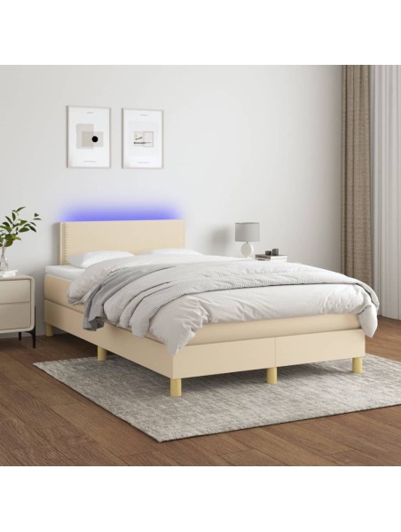 Boxspringbett mit Matratze & LED Creme 120x200 cm Stoff