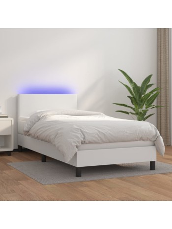 Boxspringbett mit Matratze & LED Weiß 90x200 cm Kunstleder