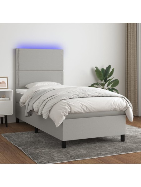 Boxspringbett mit Matratze & LED Hellgrau 100x200 cm Stoff