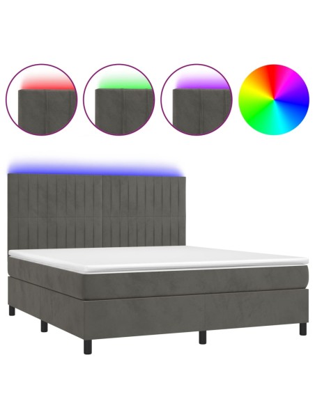 Boxspringbett mit Matratze & LED Dunkelgrau 160x200 cm Samt